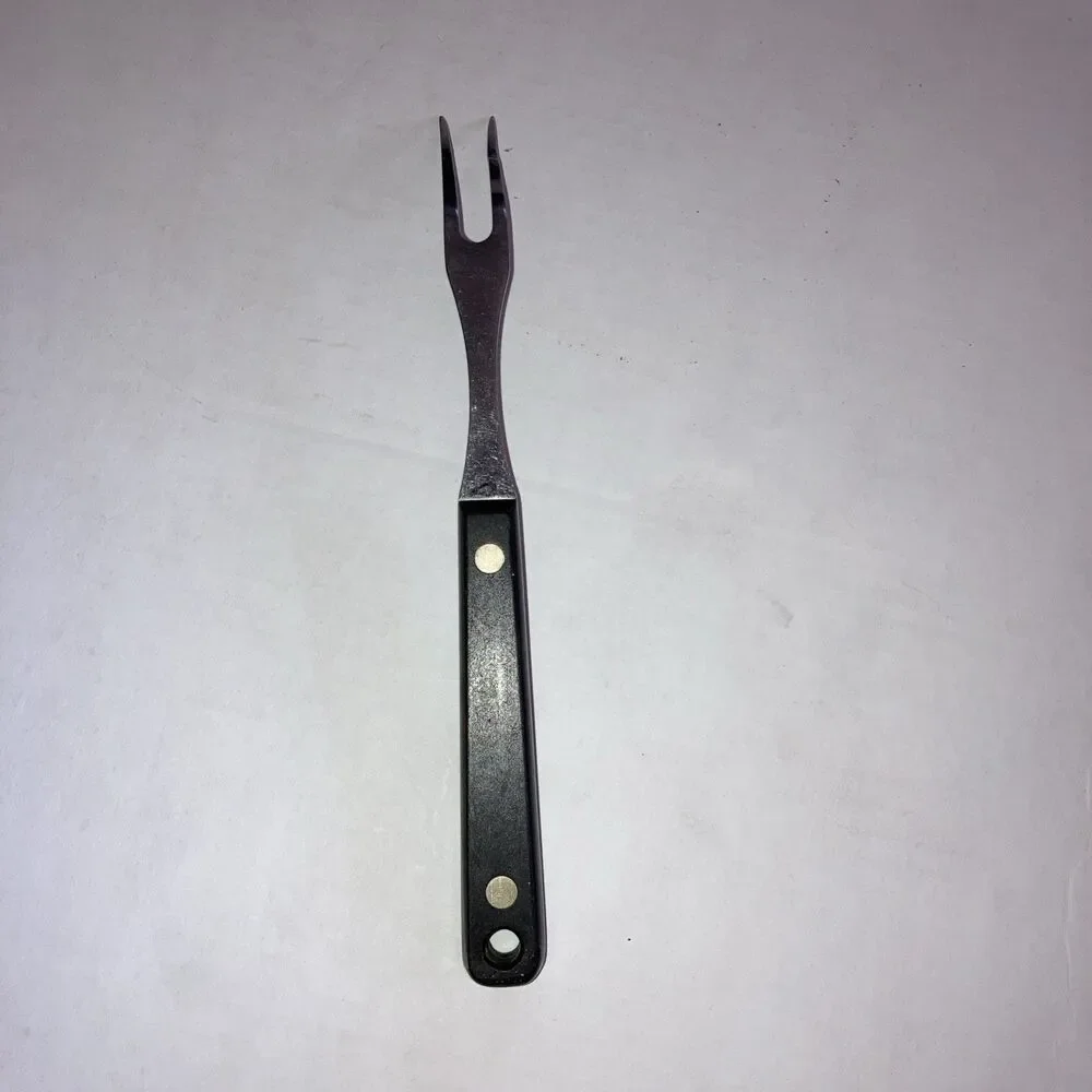 Vintage Flint Stainless Steel Carving Fork USA Black Handle Kitchen Utensil